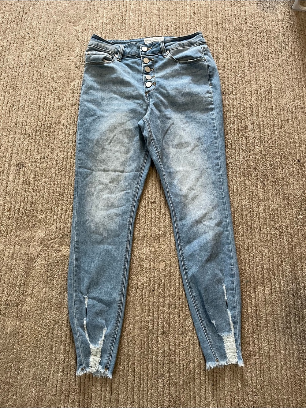 High Rise Button-Fly Women's Jeans in Light Blue